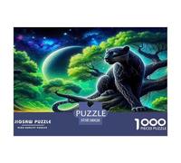 Puzzle 1000 pièces Panthère Noire - Panthère Noire, forêt néon, Mystique et coloré, Puzzle Difficile pour Hommes et Femmes 38x26cm