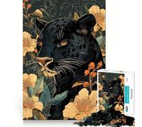 Puzzle 1000 pièces Panthère Noire Parmi Les Fleurs Jeu d'articulation Pointue,entraînement cérébral Amusant,Jeu pour Passer Un Moment agréable,décoration Murale de Noël (50x75cm)