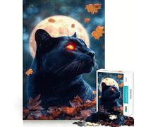 Puzzle 1000 pièces Panthère Noire sous la Pleine Lune,articulations Fines,Jeu Stimulant pour Le Cerveau,Moment de détente,Cadeau de Noël (38x52cm)