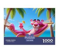 Puzzle 1000 Pièces Panthère Rose Plage Très Difficile, Panthère Rose Hamac Plage, Anti-Stress Décoration Murale Adultes 52x38cm