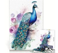 Puzzle 1000 pièces Paon Aquarelle pour Adultes Jeu de logique Clair et Amusant Découpe Parfaite Cadeau élégant (38x26cm)