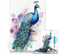 Puzzle 1000 pièces Paon Aquarelle pour Adultes Jeu de logique Clair et Amusant Découpe Parfaite Cadeau élégant (38x26cm)