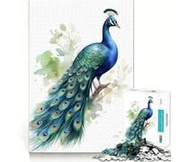 Puzzle 1000 pièces Paon Aquarelle pour Adultes Jeu de logique Solide et Amusant, Bords Nets, Cadeau mémorable (38x52cm)