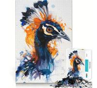 Puzzle 1000 pièces Paon Aquarelle pour Adultes, Jouet de réflexion Anti-anxiété, Bords précis, Cadeau attentionné (38x52cm)