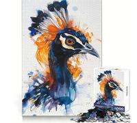 Puzzle 1000 pièces Paon Aquarelle pour Adultes, Jouet de réflexion Anti-anxiété, Bords précis, Cadeau attentionné (38x52cm)