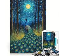 Puzzle 1000 pièces Paon Clair de Lune Nuit Étoilée Jouet à Refaire Soi-même Décoration Intérieure Idéal comme Cadeau pour Toute la Famille 38x26cm
