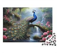 Puzzle 1000 pièces Paon dans Le Jardin Fantastique, Motif coloré, Puzzle Impossible, pièces durables, Carton recyclé, 52x38cm