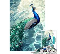 Puzzle 1000 pièces Paon dans l'eau Art numérique Activités Amusantes à la Maison mais Jeu Impossible Amusant et Humoristique pour Les 14 Ans et Plus (38x26cm)