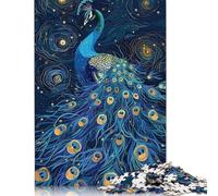 Puzzle 1000 pièces Paon élégant dans la Nuit étoilée pour Adultes Puzzles Difficiles Puzzles en Bois Amusants 1000 pièces (75 x 50 cm)