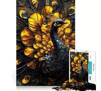 Puzzle 1000 pièces Paon en vitrail, Difficile, pour Adultes 38x26cm Un Cadeau Unique, Relaxant et aux Contours Nets
