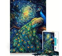 Puzzle 1000 pièces Paon sous Un Ciel étoilé pour Adolescents, idéal pour développer la mémoire, se détendre à la Maison, Bords Nets, Cadeau précieux (38x52cm)