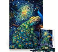 Puzzle 1000 pièces Paon sous Un Ciel étoilé pour Adolescents, idéal pour développer la mémoire, se détendre à la Maison, Bords Nets, Cadeau précieux (38x52cm)
