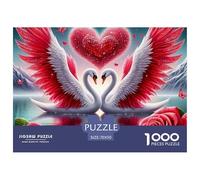 Puzzle 1000 pièces Papier Recy dulte Amour Cygnes Roses 70x50cm - Cygnes Ailes Cœur Puzzle Difficile Extrême Jeu Familial Défi