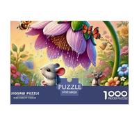 Puzzle 1000 pièces Papier Recy dulte Enfant Souris sous Fleurs, Paysage Forêt Rêve Écureuil Miniature, Jeu Famille Complexe Détaillé 38x26cm