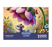 Puzzle 1000 pièces Papier Recy dulte Souris sous Fleurs, Paysage Forêt Rêve Écureuil Miniature, Jeu Famille Difficile Complexe 52x38cm