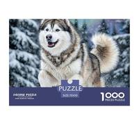 Puzzle 1000 Pièces Papier Recy hien Mignon - Husky dans Un Paysage Montagneux Enneigé, Jouet Stimulant, Décoration Murale Maison, 70x50cm