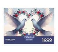 Puzzle 1000 pièces Papier Recy olombes Amour Cœur 52x38cm - Colombes Cœur Roses Puzzle Défi Jouet Cadeau Décoration Murale Maison