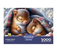 Puzzle 1000 Pièces Papier Recy ureuils Endormis Adultes Enfants - Deux Écureuils Dodo Couverture Hiver, Cadeau Ludique Activité Maison Idée Cadeau 70x50cm