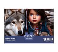 Puzzle 1000 pièces Papier Recyclé Jeu Fille Indienne Loupetons, Toile Esprit Animal Chef Indien, Décoration Murale Maison Famille 38x26cm