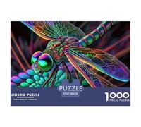 Puzzle 1000 Pièces Papier Recyclé Libellule Arc-en-Ciel Plumes Irisées Abstrait, Jeu Éducatif Anti-Stress Décoration Murale Adultes 38x26cm