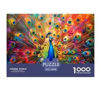 Puzzle 1000 pièces Papier Recyclé Paon Queue Colorée Complète Parade, Très Difficile Challenge Décoration Murale Maison 52x38cm