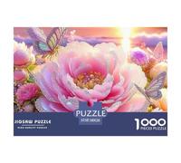 Puzzle 1000 pièces Papillon Fleur Couchant en Papier recyclé pour Adultes - Rose Rose Coucher de Soleil Papillon, Puzzle Stimulant 38x26cm