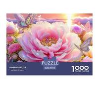 Puzzle 1000 pièces Papillon Fleur Couchant pour décoration et Cadeaux - Rose Rose Coucher de Soleil Papillon, Papier recyclé, Jeu Familial 70x50cm