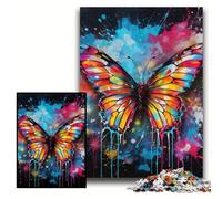Puzzle 1000 pièces Papillon Graffiti Peinture Puzzles Difficiles pour Adultes 50x75cm Cadeau de Vacances Parfait pour Noël, Halloween, Pâques, Nouvel an
