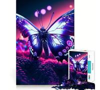 Puzzle 1000 pièces Papillon néon Pièces nettes et découpées Jeu de compétences cognitives Moment de Calme et de Divertissement Décoration Artistique de Noël (38x52cm)