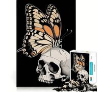 Puzzle 1000 pièces Papillon sur crâne Halloween Sombre Parfaitement ajusté Art Défi Mental Jouet Jeu de détente Amusant Cadeau d'anniversaire Amusant (38x52cm)