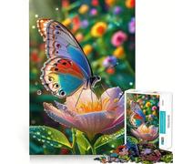 Puzzle 1000 pièces Papillon sur Fleur avec Gouttes d'eau,Assemblage Parfait,Jeu Artistique et intellectuel,Divertissement pour Les Moments de détente,Cadeau d'anniversaire Amusant (38x52cm)