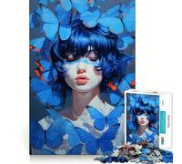 Puzzle 1000 pièces Papillons Bleus,Bords Fins,Loisir créatif,Jeu d'adresse,Cadeau de décoration d'anniversaire (50x75cm)