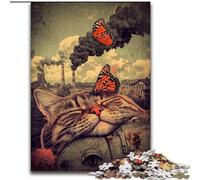 Puzzle 1000 pièces Papillons et Chats pollués pour Adultes et Adolescents, Interaction Parent-Enfant intéressante pour réduire Le Stress 50x75cm
