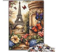 Puzzle 1000 pièces Papillons Fleurs Eiffel pour Adultes et Adolescents, Jeux éducatifs, décoration d'intérieur, Cadeau d'anniversaire, Art Mural 26x38cm