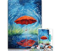 Puzzle 1000 pièces Parapluie Rouge Un Jour de Pluie, Aide Le Cerveau à exercer des Jouets addictifs pour cultiver la Patience, Jeu de défi Unique (75x50cm)