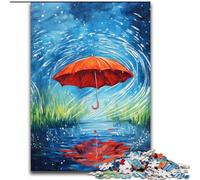 Puzzle 1000 pièces Parapluie Rouge Un Jour de Pluie Puzzle 1000 pièces pour Les Anniversaires, Les Vacances et la décoration intérieure 50x75cm