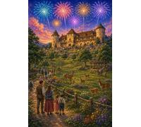Puzzle 1000 Pieces Parc du château avec Cerfs et Feux d'artifice Bois