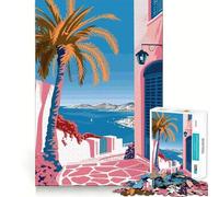 Puzzle 1000 pièces Pastel Grèce Art Grec Ajustement Parfait Jeu créatif et Stimulant Temps de détente et de Jeu Décoration de Noël (38x26cm)
