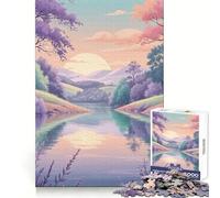 Puzzle 1000 pièces Pastel Lake Serenity pour Adolescents, Jeu de logique Stimulant, Anti-Tension, qualité supérieure, Cadeau de Noël (38x26cm)