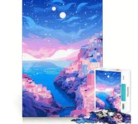 Puzzle 1000 pièces Pastel Lofi Village Grec Découpe Parfaite Jeu Amusant de Résolution de Problèmes Gratuit Cadeau Art de Noël (38x26cm)