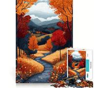 Puzzle 1000 pièces Paysage d'automne avec Chemin sinueux Découpe Lisse Jeu de réflexion Cadeau Détente et Art de Noël (38x26cm)