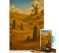 Puzzle 1000 pièces Paysage d'automne avec Moulin à Vent et Pierres Décoration Murale de Noël (38x26cm)