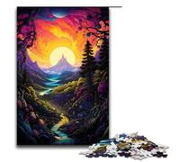 Puzzle 1000 pièces Paysage de Coucher de Soleil psychédélique coloré Puzzles pour Adultes Puzzle en Bois Jeu Familial 1000 PCS (75x50cm)