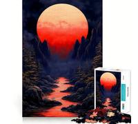 Puzzle 1000 pièces Paysage de Lune Rouge pour Adultes Jeu de réflexion et de détente Découpe de précision Cadeau élégant (38x26cm)