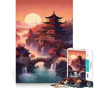 Puzzle 1000 pièces Paysage de pagode Japonaise Cadeau pour Adultes Stimule la mémoire et détend l'esprit Découpe de qualité supérieure Surprise chaleureuse (38x52cm)