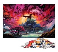 Puzzle 1000 pièces Paysage Japonais psychédélique Rose Puzzles pour Adultes Puzzle en Bois pour Les Amoureux de l'été 1000 pièces (75 x 50 cm)