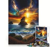 Puzzle 1000 pièces Paysage Marin au Coucher du Soleil avec Galaxie, 1000 pièces, pour Adolescents, Jeu de logique Solide, activité à la Maison, Bords Transparents, Cadeau précieux 50x75cm