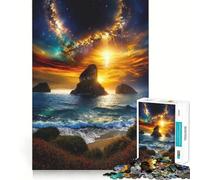 Puzzle 1000 pièces Paysage Marin au Coucher du Soleil avec Galaxie, 1000 pièces, pour Adolescents, Jeu de logique Solide, activité à la Maison, Bords Transparents, Cadeau précieux 50x75cm