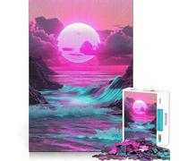 Puzzle 1000 pièces Paysage Marin au Coucher du Soleil néon pour Adultes Améliore la mémoire Moment de détente Bords Fins Cadeau de Noël idéal (38x26cm)