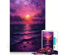 Puzzle 1000 pièces Paysage Marin au Coucher du Soleil Violet pour Adolescents Jeu cognitif Passe-Temps apaisant Bordure Premium Liste de souhaits du Père Noël (50x75cm)